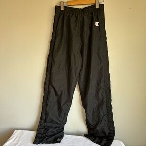 Vintage Champion Black Tear Away Track Pants Y2K Snap Side Athleisure Joggers
